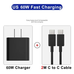 High - Speed 60W USB - C Charger with Travel Adapter and Fast Charging Cable - US Plug 2M Cable