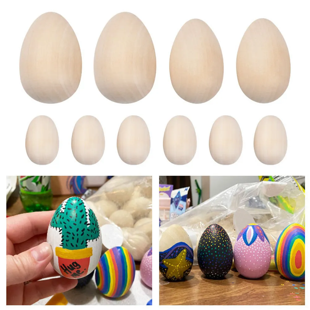20Pcs 미완성 나무 부활절 달걀 DIY 페인팅 색칠 부드러운 나무 가짜 달걀 장식 부활절 파티 공예 장식