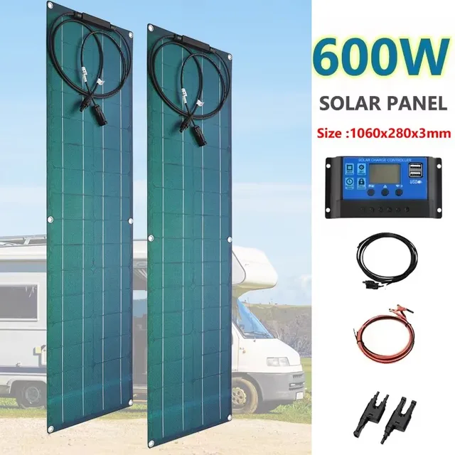 Flexible Solar Panel Kit 300W 600W 12V Battery Charger Monocrystalline Solar System for Power Bank Camping Yacht Car RV Boat 5
