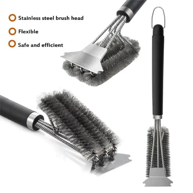 Grill Barbecue BBQ Brush Cleaning Tool Grill Stainless Steel Bristles Non-stick Cleaning Brushes Outdoor Barbecue Accessories