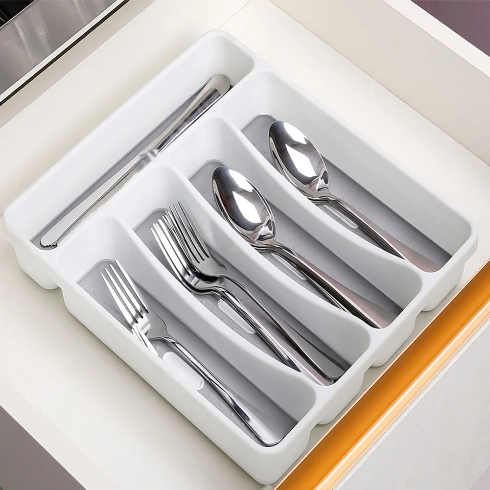 Flatware Tableware Silverware Drawer Organizer with Non-slip TPR Linings Non-Slip Utensil Organizer Plastic Cutlery Tray 4