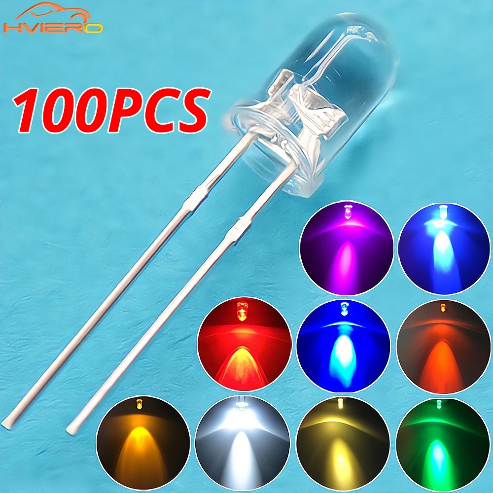 100Pcs F5 5mm Round White Red Blue Warm Pink UV Water Clear Led Super Bright Ligte Emitting Diodes 6000-6500k Lamp beads Bulb