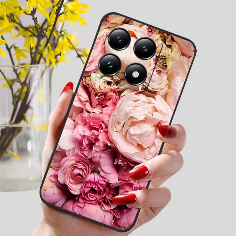 Floral Print Soft TPU Silicone Phone Cover with Black Bumpers