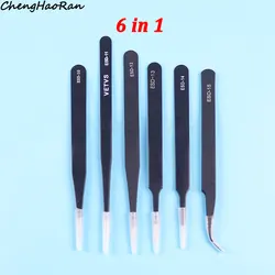 Precision Anti - Static ESD Tweezers for Electronics Repair and DIY Projects (1 Set  6 in 1)