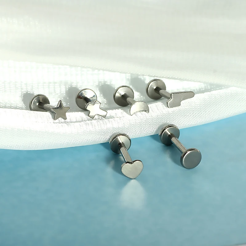 50pc G23Titanium Lip Stud Internally Threaded Labret Piercing Cubic Zirconia Cartilage Earring Fashionable Body Jewelry for Gift