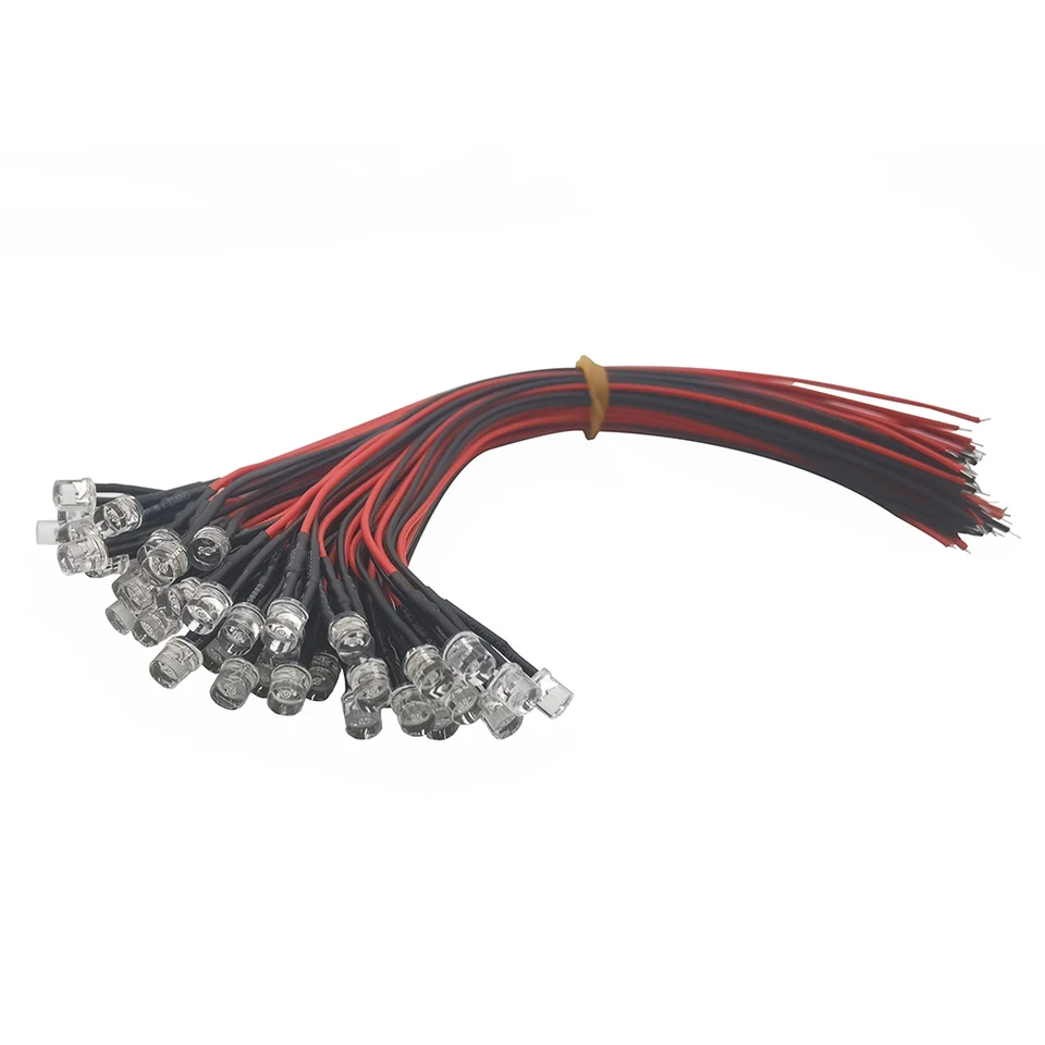 50-100 Pz 3mm/5mm Rosso/Verde/Blu/RGB Bianco UV DC12V Rotondo Pre-Cablato Acqua Trasparente LED Con Supporto In Plastica,Supporto Da 50 Pezzi,3 Mm Bianco Caldo - Foto 3