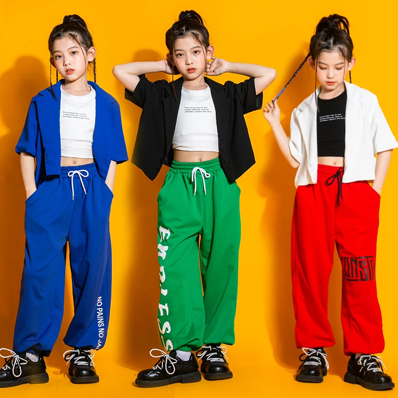 

Modern Jazz Dance Clothes For Girls Kpop Outfit Short Sleeves Tops Pants Kids Hip Hop Costume Concert Festival Stage Wear BL8429