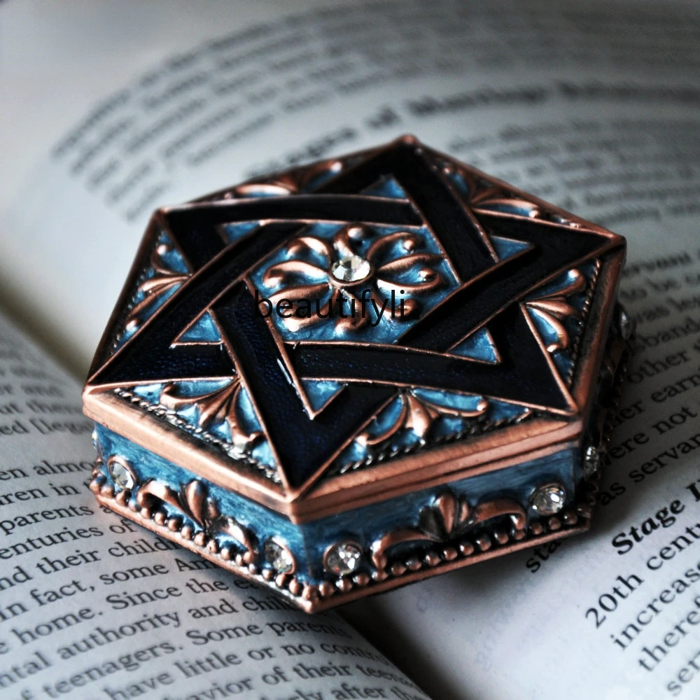 

yj Six-Pointed Star Vintage European Princess Jewelry Box Token Box Jewelry Ring Ornament Storage Box Gift