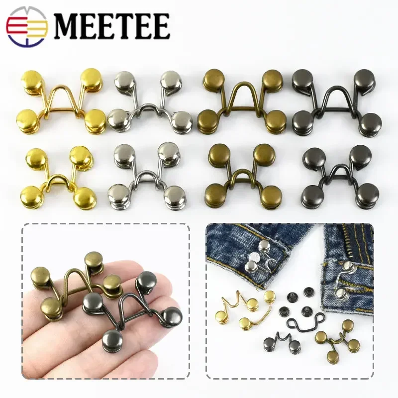 27X28/32X28mm Metal Garment Hooks Jeans Pants Adjust Belt Buckle Removable Rivet Button DIY Invisible Crochet Hook 10Sets