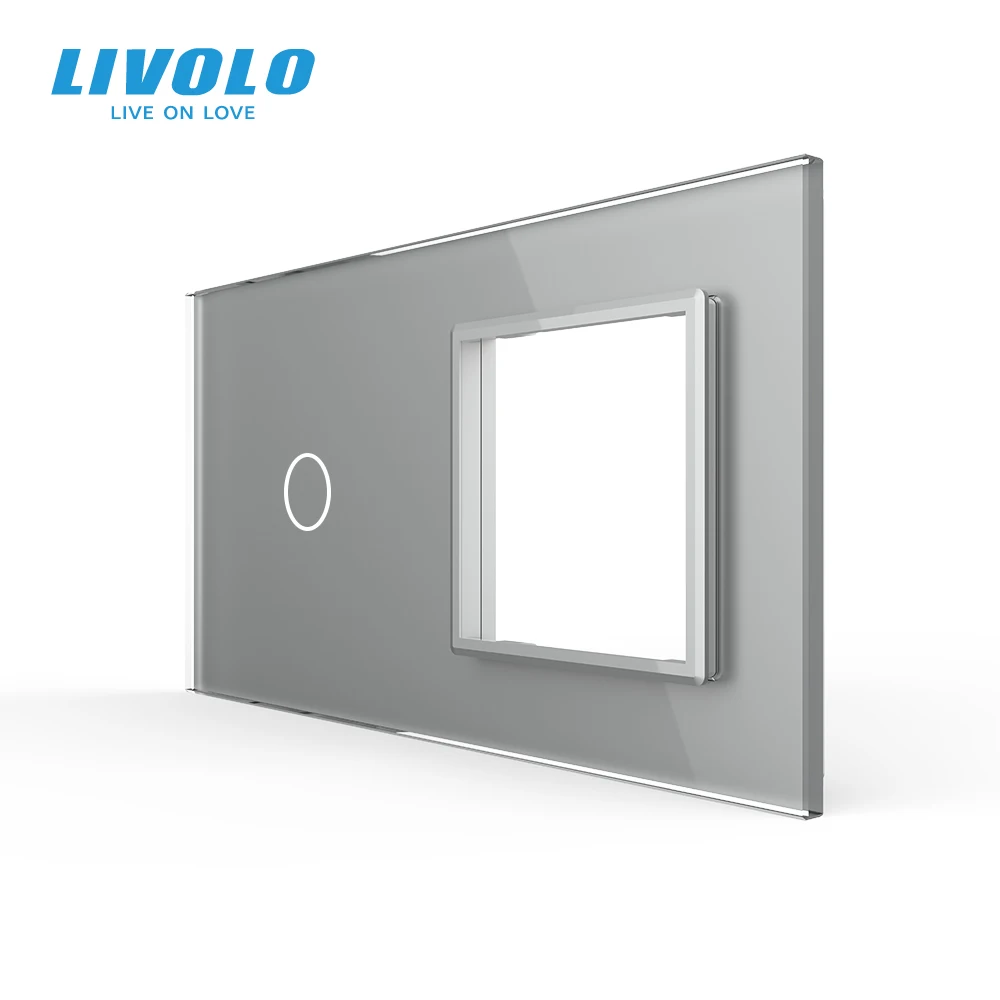 Livolo EU Standard Luxury White Pearl Crystal Glass 151mm*80mm 1Gang + 1 Frame Glass Panel Switch Tempered Glass Anti Glare smart wall switch wall touch switch socket light switch cover tempered glass frame switch glass panel