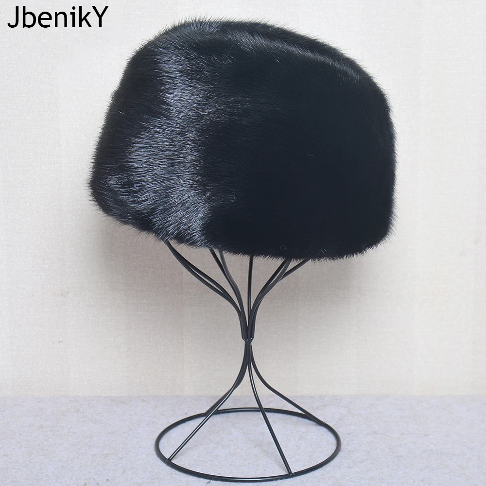 

Man Winter Thicked Genuine Mink Fur Bomber Hat Black/Brown Tag Elderly Ear Warm Chapeau Motorcycle Russian Cap Gift Real Fur Hat
