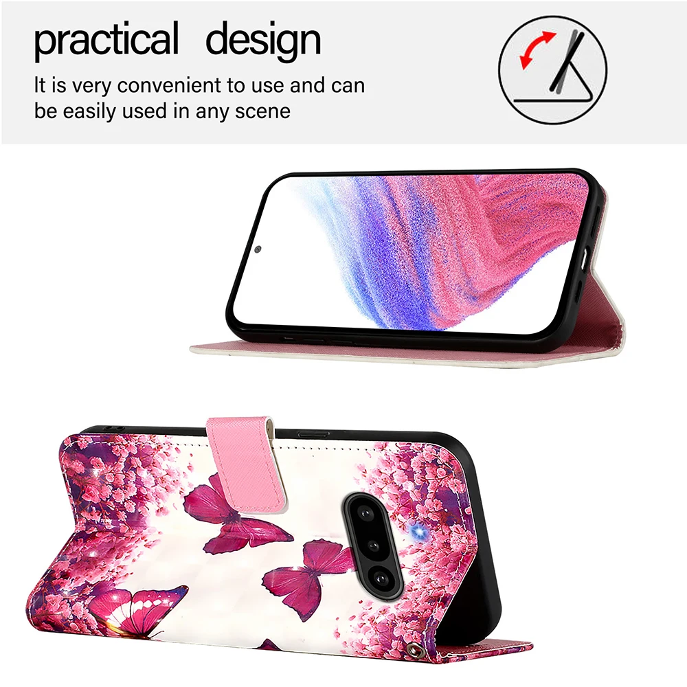 Cute Painted Leather Flip Case - Wallet Stand Cover with Card Holder and Strap