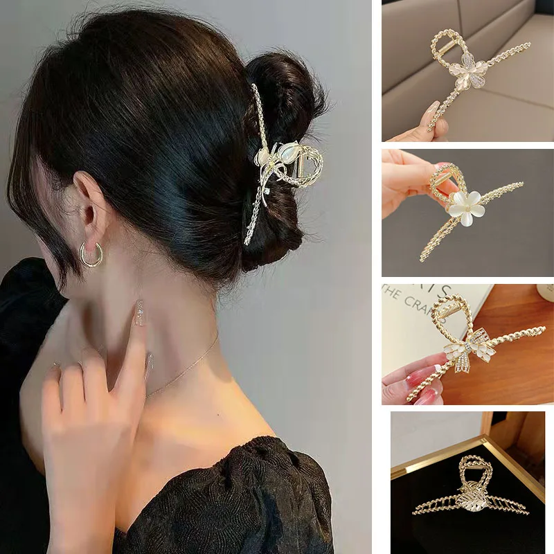 New high texture Women Metal Hair Claws Thick Hair Accessories Ponytail Claw Clip  Crystal Flower Crab Claw Girls Ornaments Hot winter imitation rabbit plush hair claw clip women girls large clouds hairpins hair accessories headdress autumn ornaments