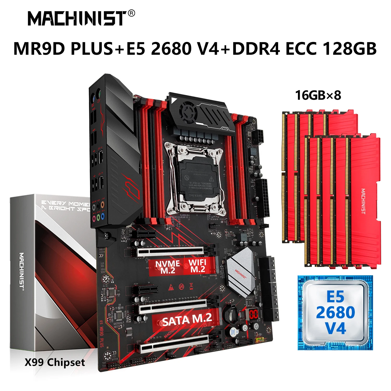 

MACHINIST X99 Motherboard Combo Kit Xeon E5 2680 V4 CPU LGA 2011-3 Processor 128GB DDR4 ECC RAM Memory NVME M.2 WIFI MR9D PLUS