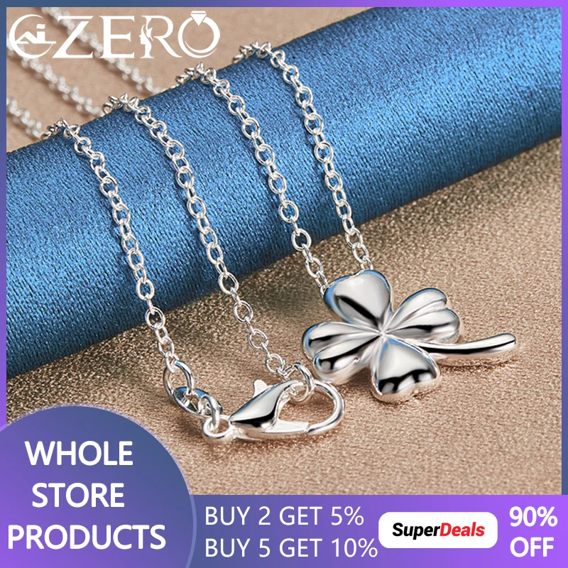

ALIZERO 925 Sterling Silver Lucky Clover Pendant Necklace 16-30 Inch Chain For Women Wedding Fashion Party Jewelry Charms Gifts