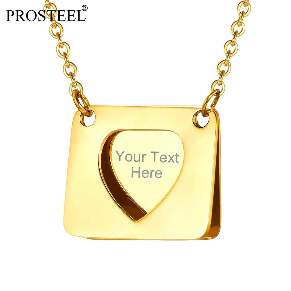 

PROSTEEL Envelope Pendant Personalized Name 18K Gold/Black Plated Silver Women Girl Engrave Minimalist Necklace PSN3753