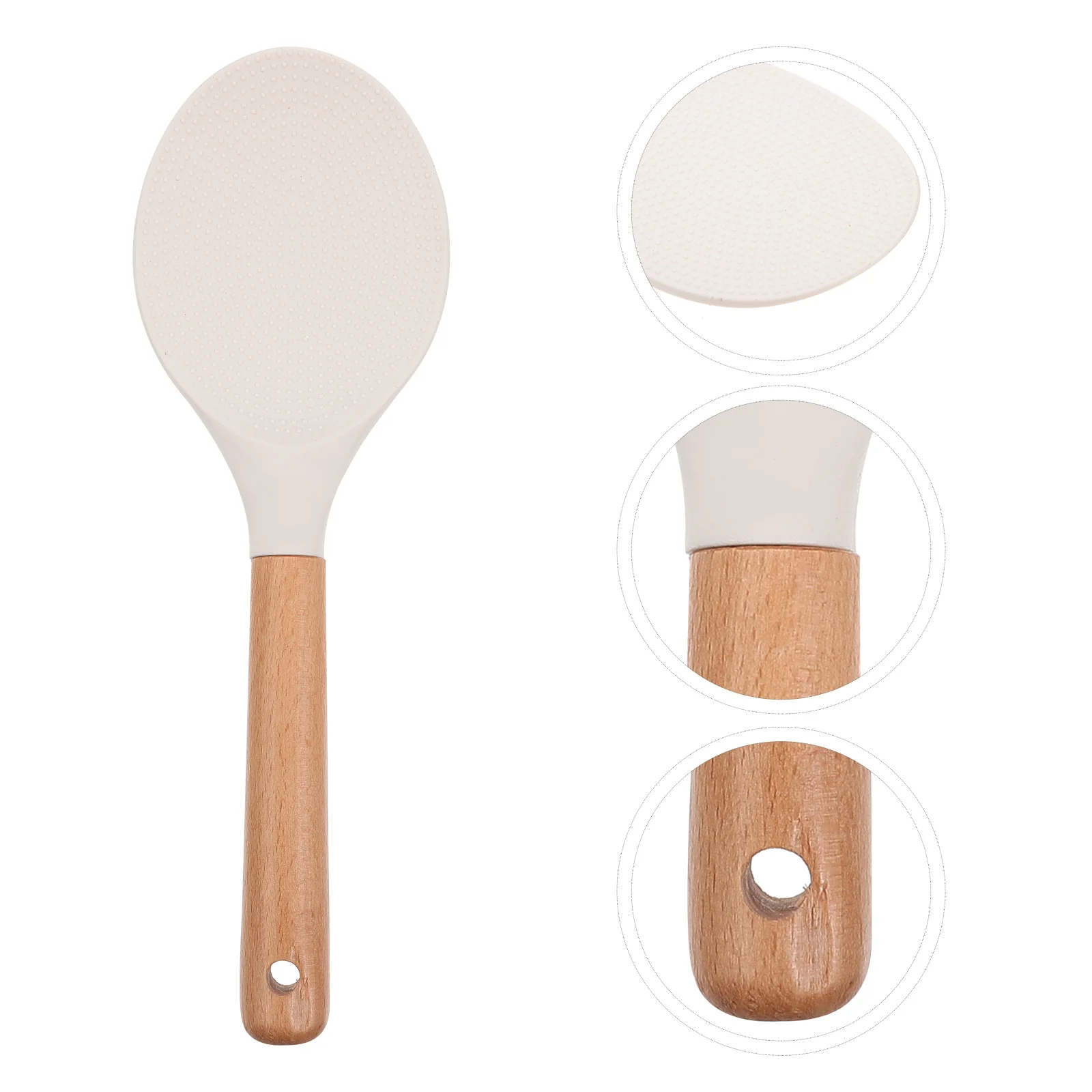 

Rice Paddle Non- Rice Spoon Silicone Rice Serving Spatula with Wood Handle Household Kitchen Gadget Works for Rice Mashed