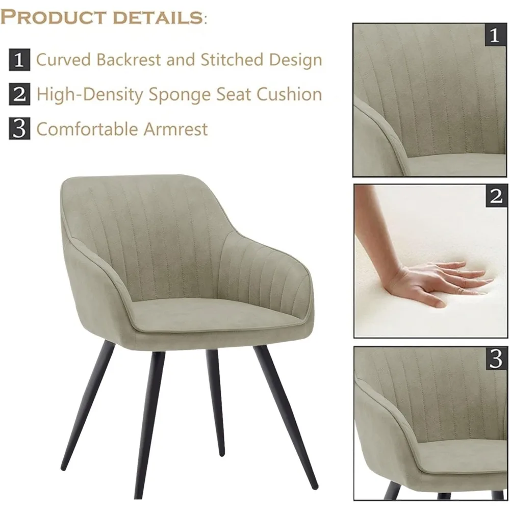 Faux Suede Accent Chair Arm Chairs Living Room Chairs Leisure Chair Upholstered Chair with Metal Legs Set of 2 for Home Kitchen 6