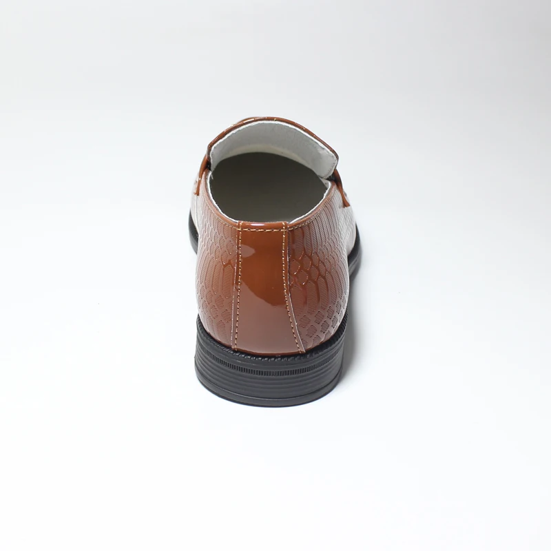Boys Dress Shoes Kids Tan Brown Oxford Leather Shoe for Weddings Formal Events Childrens Smart Slip On Pu Patent Embossed Loafer kids shoes leather shoes