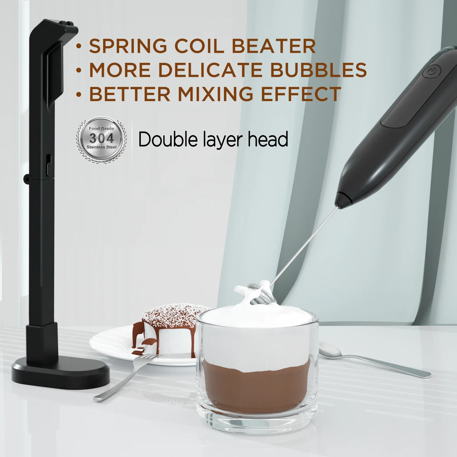 Mini Blender Frother Milk Frother for Coffee Handheld Foam Maker Electric Drink Mixer with Rechargeable USB Wall Hanging Bracket