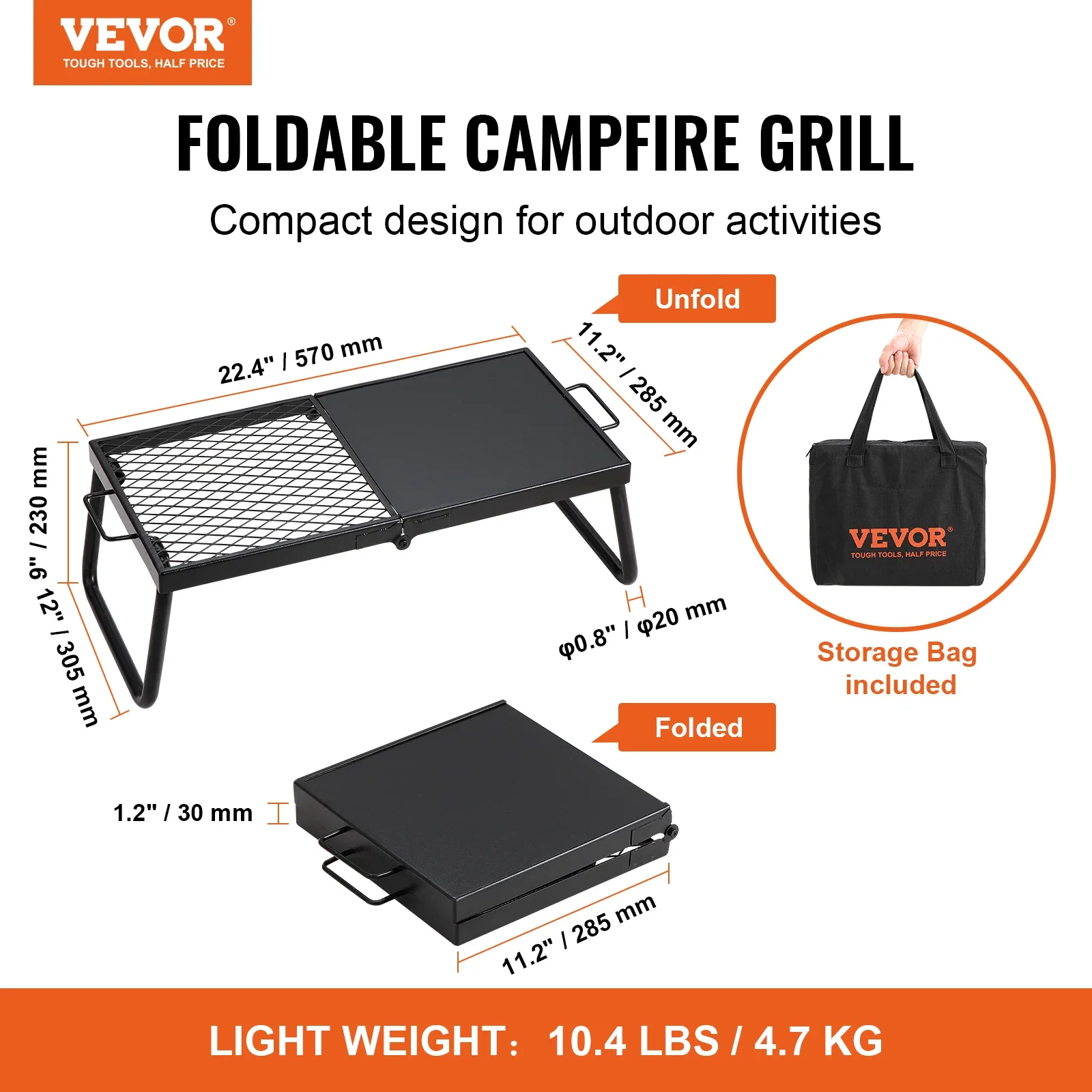 VEVOR Folding Campfire Grill,Portable Camping Grates Camp Fire Cooking Equipment with Legs Carrying Bag for Outdoor BBQ Cooking 2