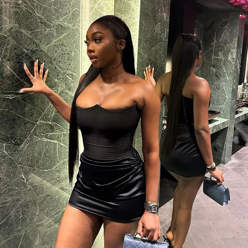 Elegant Strapless Irregular Dress Women Casual Summer 2025 Trendy Skinny Bodycon for Birthday Party Clubwear 3