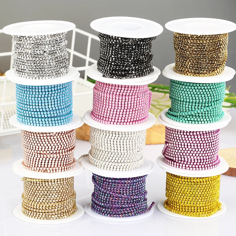 Opal Glass Rhinestone Trim in Pink, Green, and Blue – 1 Yard for DIY Wedding Dress Decoration