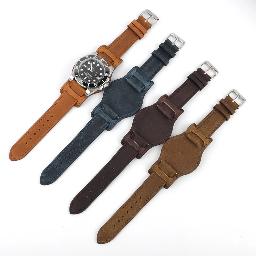 Genuine Cowhide Retro Leather Watch Band with Mat Bund Strap