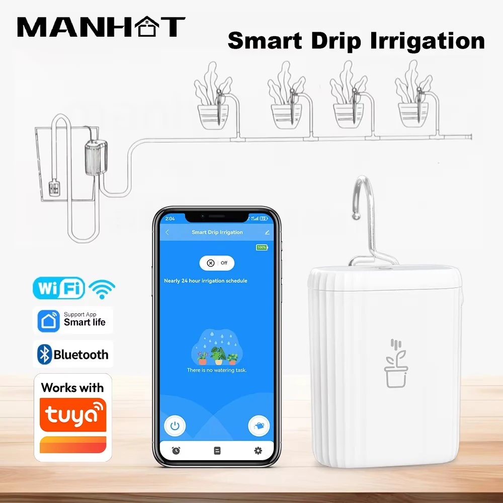 MANHOT WiFi Smart-Bewässerungspumpe mit Akku, intelligente Sprinkler-Bewässerungssets, Gartenwerkzeuge