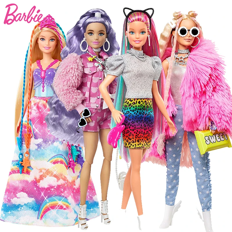 Original barbie extra boneca rosa impressão denim jaqueta em camadas roupas  brinquedos para meninas com filhote de estimação bjd bonecas moda