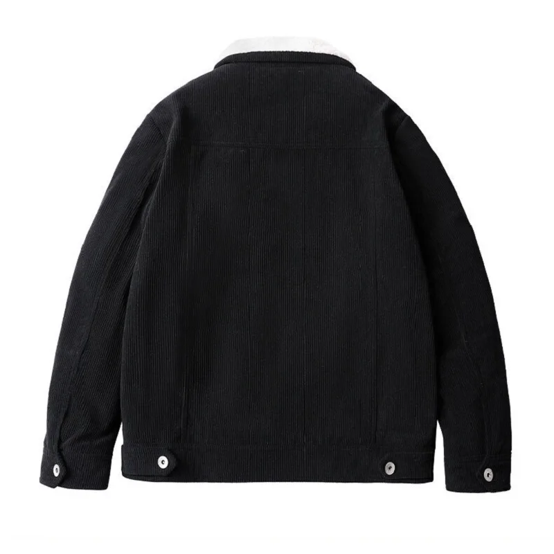 Corduroy Plus Size WarmJacket Men Imitation Lamb Fleece Multi Pocket Workwear Jacket Winter Cashmere Thickened Casual Loose Coat