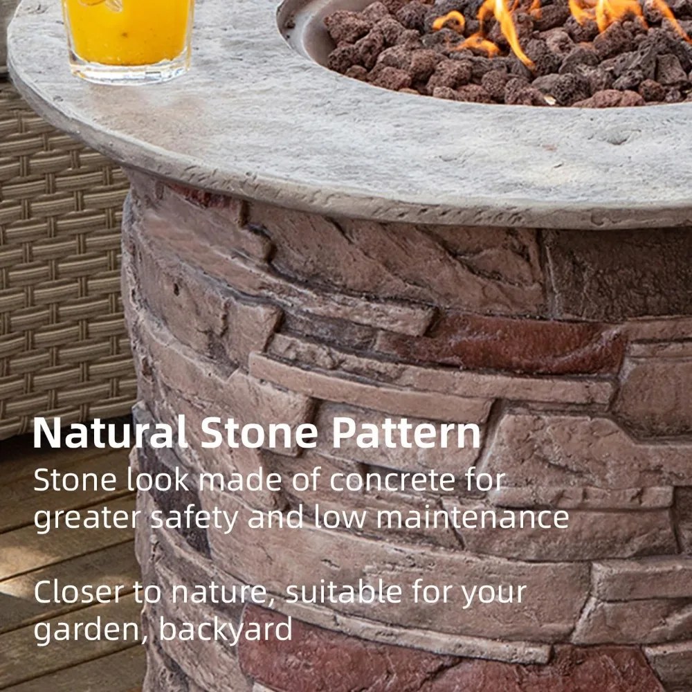 Outdoor Fire Pit Propane Round Fires Pits Table Fire Column, Stonecrest for Outside W Lava Rocks, 40,000 BTU Gas Pit