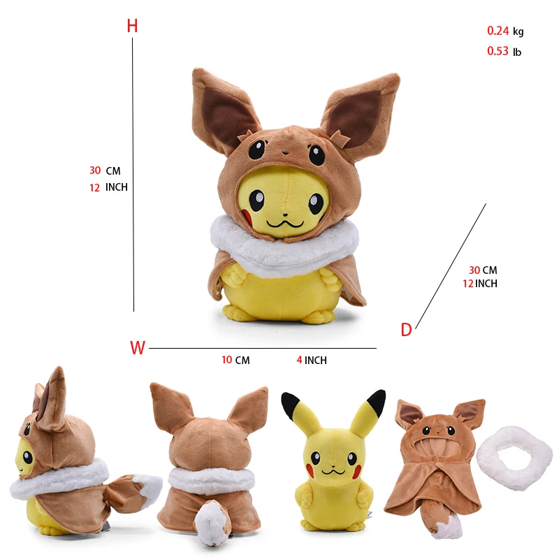 Cos Eevee Pikachu Cosplay giocattoli di peluche Charizard Peluche Lucario bambola di peluche regalo da collezione, cartone animato 20-30 cm - immagine 4