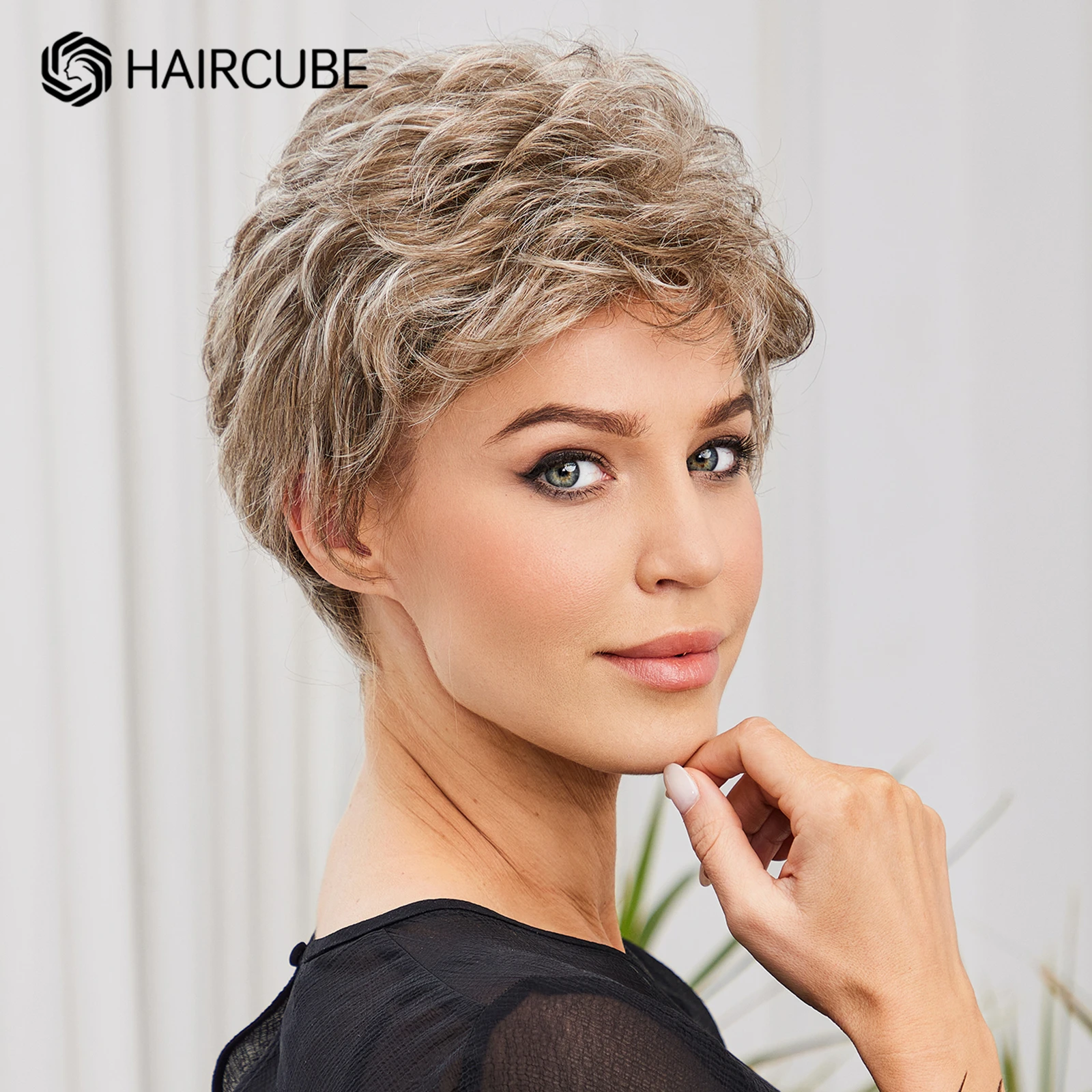 Short Brown Mixed Blonde Wigs for Women Pixie Curly Wave Bob Wigs With Bang Natural Daily Use Hair Kanekalon Synthetic Women Wig