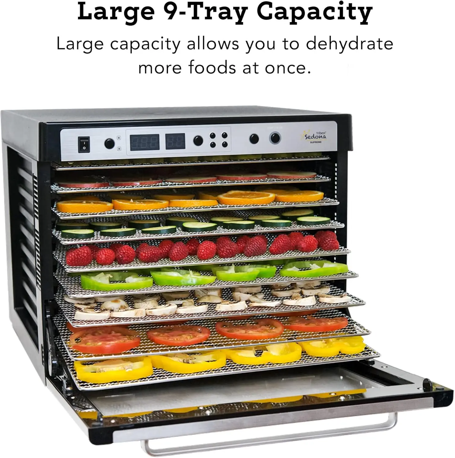 Sedona SDC-S101-B Supreme Commercial Electric Food Dehydrator with Stainless Steel Dehydrator Rack Trays, Black, 17"X19. 3