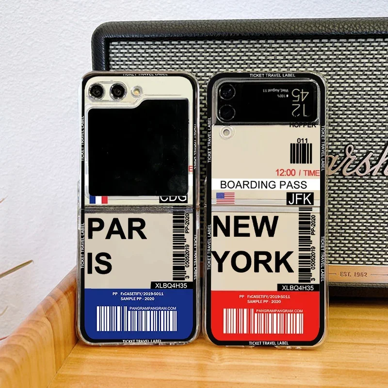 Hot Ticket Travel Label Phone Case with New York, Seoul, and Paris Design - Hard Protective Cover, Clear s