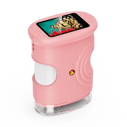 Enhanced Portable Digital Kids' Microscope with Rechargeable 2.0 Screen - Educational Gift for Children and Students (Pink)