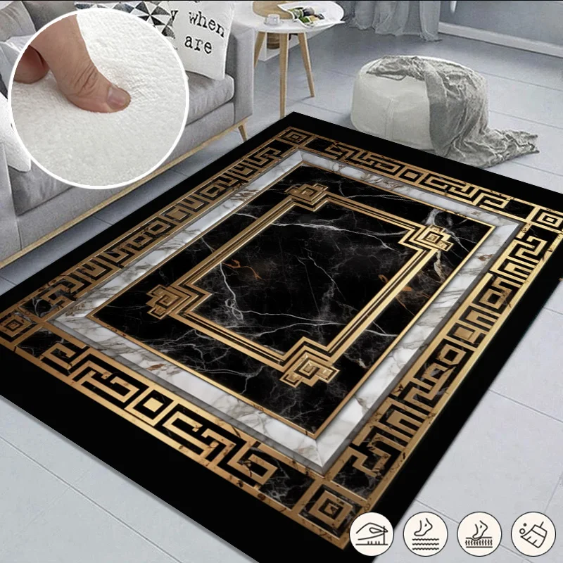 

Black Gold Classical Carpets for Living Room Home Decoration Luxury Large Area Rugs Bedroom Decor Anti-skid Floor Mat Washable