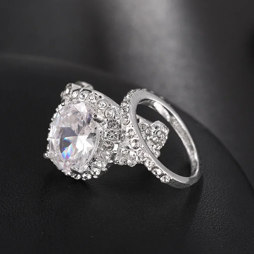 2 PCS/SET Exquisite Geometric Crystal Zircon Rings Set for Women Engagement Jewelry Party Wedding Hand Female Ring Accessories