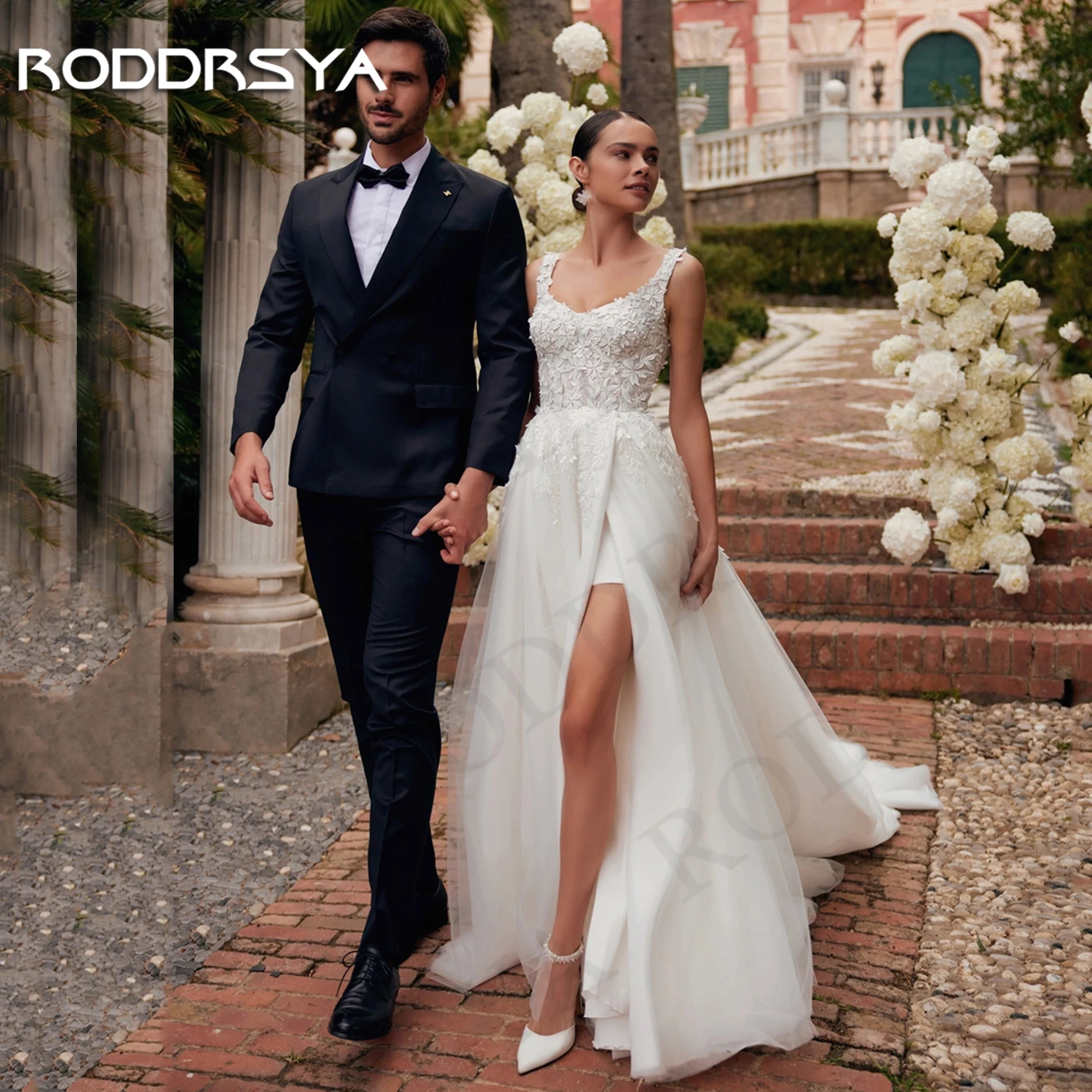

RODDRSYA Graceful A Line Wedding Dresses For Bride V Neck Appliques Tulle Bridal Dress Split Backless Women vestidos novias boda