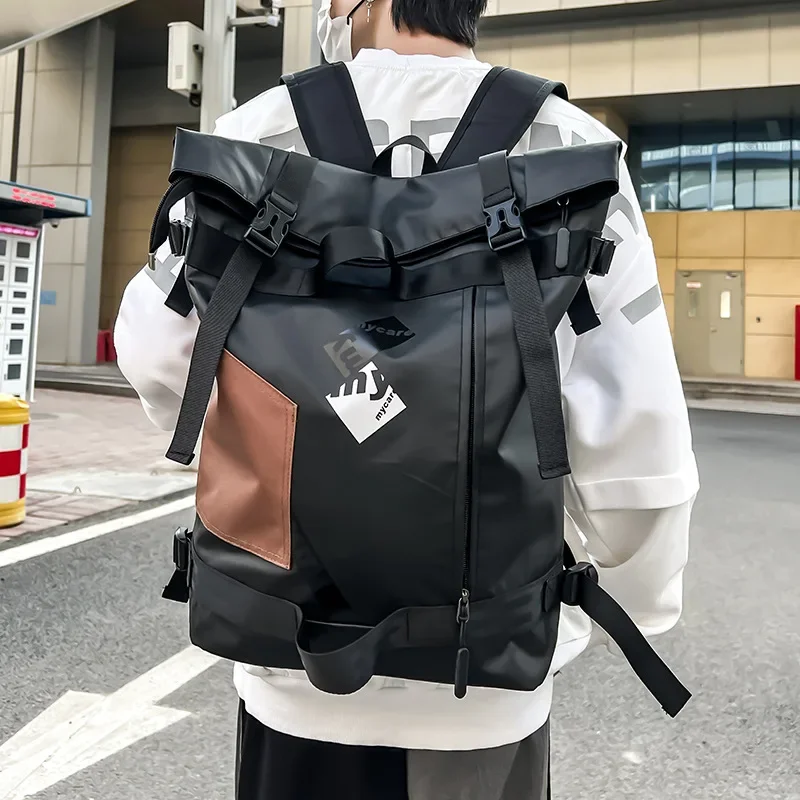 

Trendy Backpack with Roll Top Closure, Large Capacity Waterproof Schoolbag Backpack for Men Bag