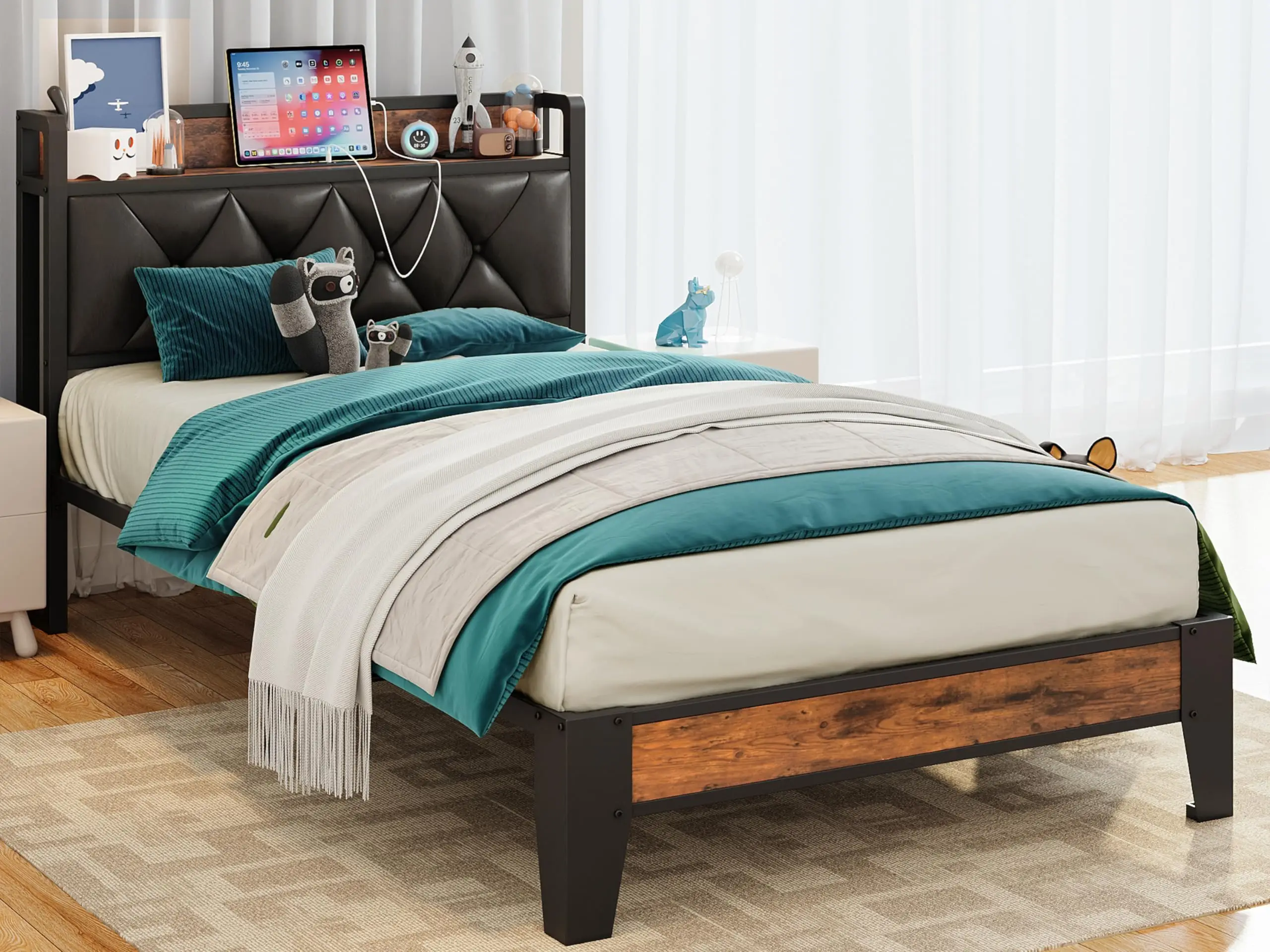 Modern Storage Bed Frame with Outlets 1