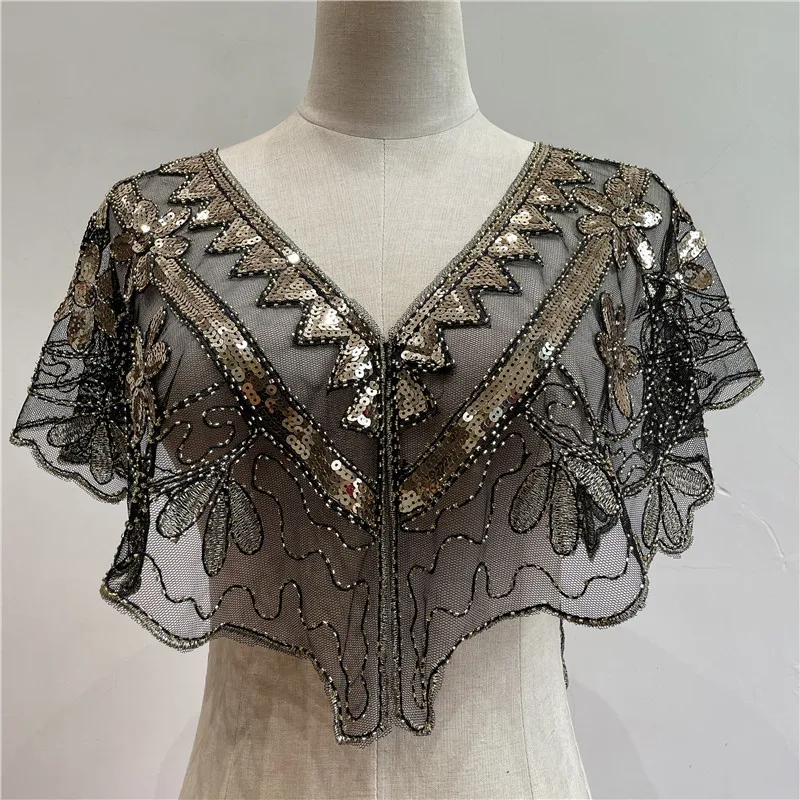 Womens 1920s Shawl Wraps Beaded Sequin Deco Wedding Evening Cape Bridal Shawl Capelet Shrug Bolero Flapper Cover Up