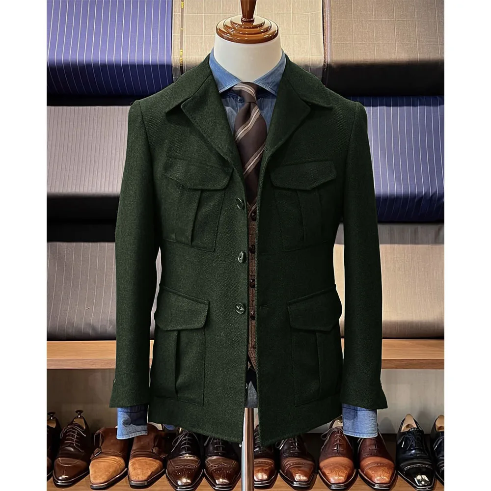 Men's Herringbone Hunting Jacket Casual 4 Pockets Fashion Design Vintage Tweed Blazer Blazer Single Breasted Comfortable Work 3