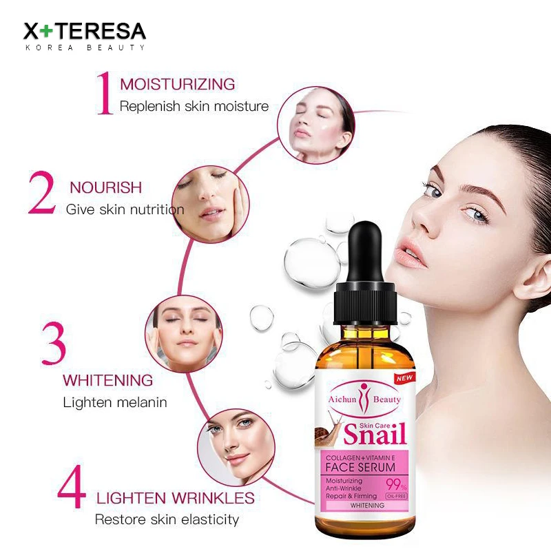Natural Snail Face Serum Firming Collagen VitaminE Nourishing Tender Brighten Skin Care Moisturizing Egg Serum Facial Beauty