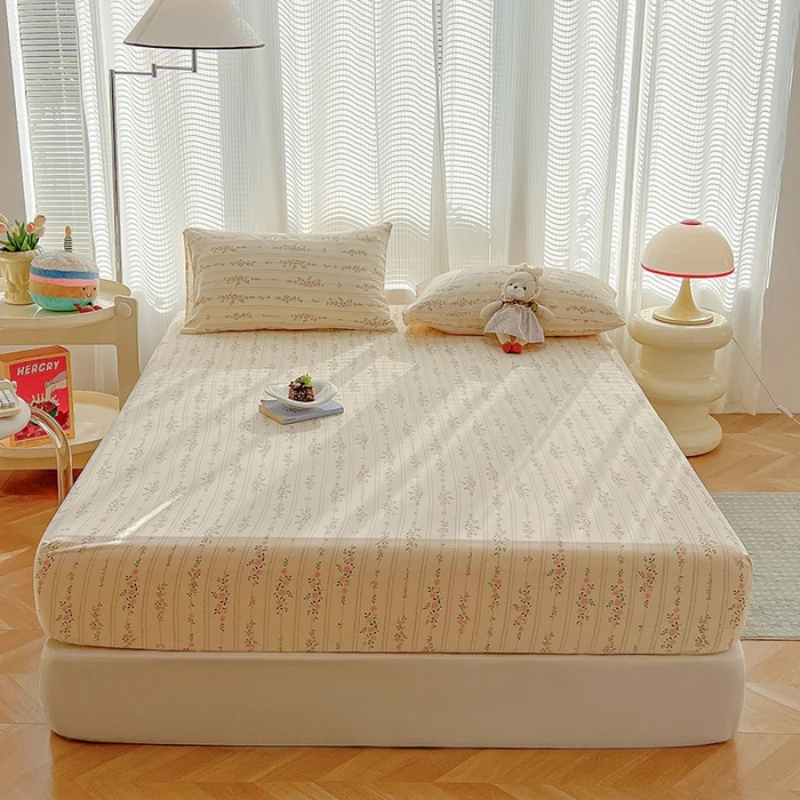 2025 New Type A Washed Crepe Yarn Printing Bed Head Small Fresh Mattress Cover 360 Degree Wrap with Elastic Bedspread 2