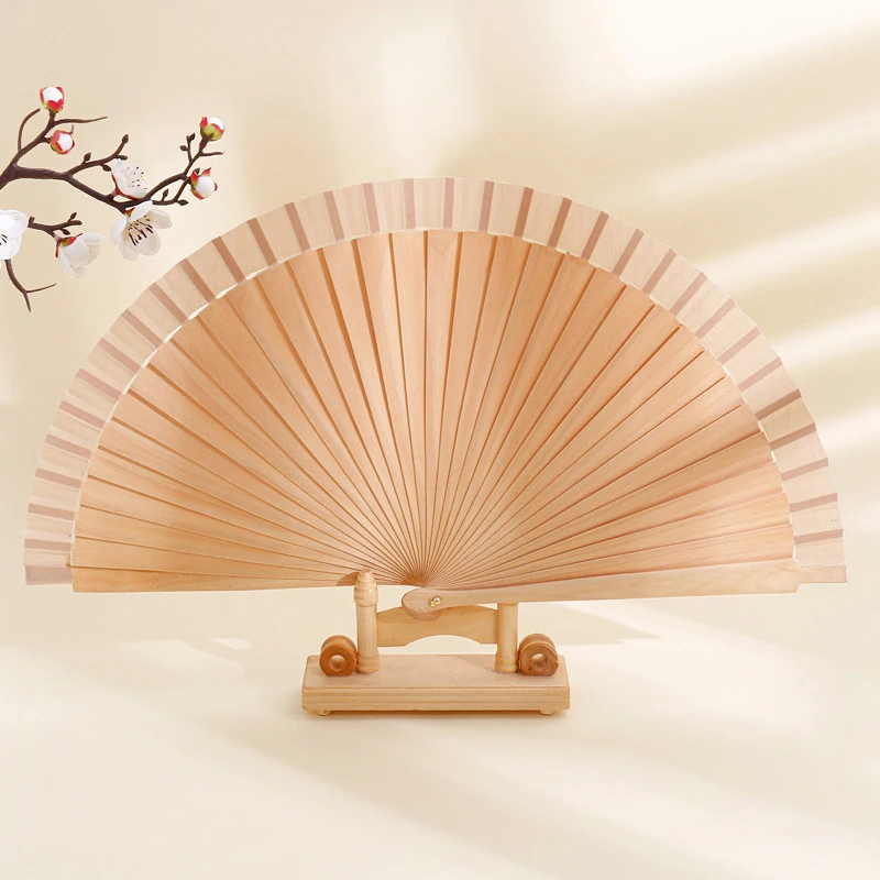 Vintage Chinese Style Hand Held Folding Fan Pure Color Wood Fan Dance Performance Props Wedding Party Home Decor Crafts
