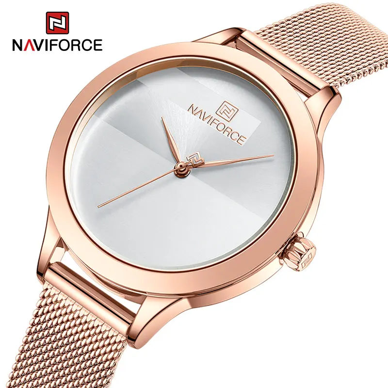 

NAVIFORCE Luxury Brand Classic Women Watches Fashion Ladies Quartz Bracelet Rose Gold Mesh Steel Band Dress Female Wristwatches