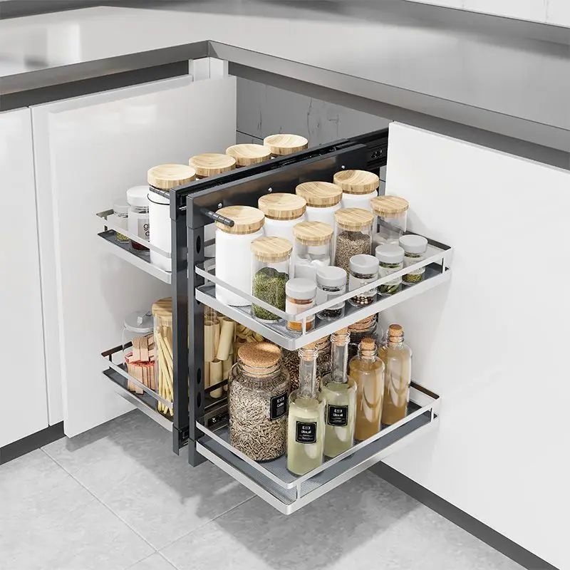 Wholesale Kitchen accessories cabinet organizers universal glass basket magic corner cabinet pullout organizer for kitchen 5