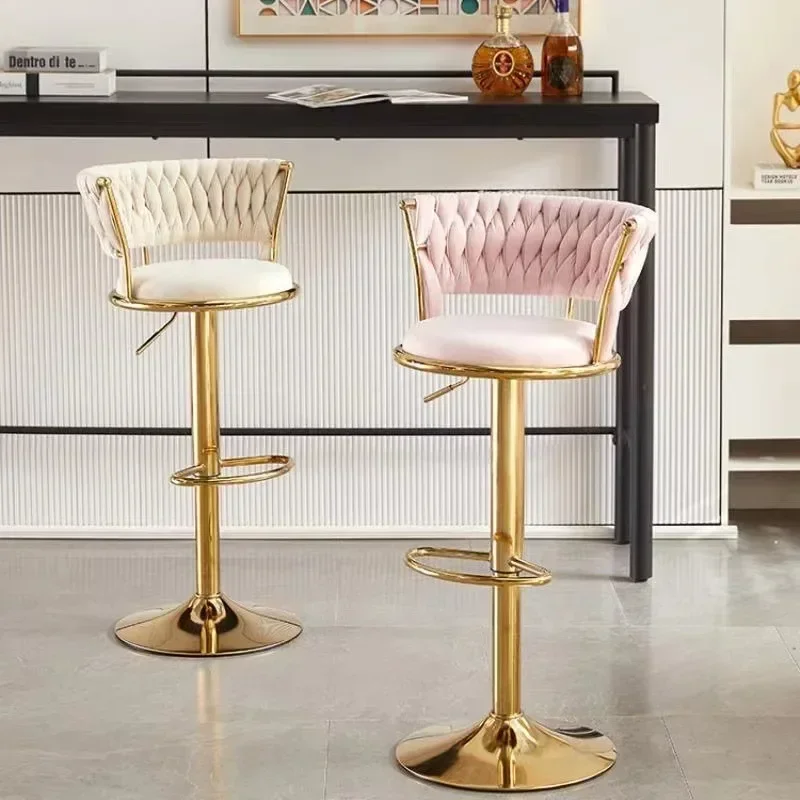 Set Of 2 Iron Bar Bar Stool Light Luxury Back Chair Bars Chair Can Rotate And Lift Home Bars High Stool Kitchen Stools